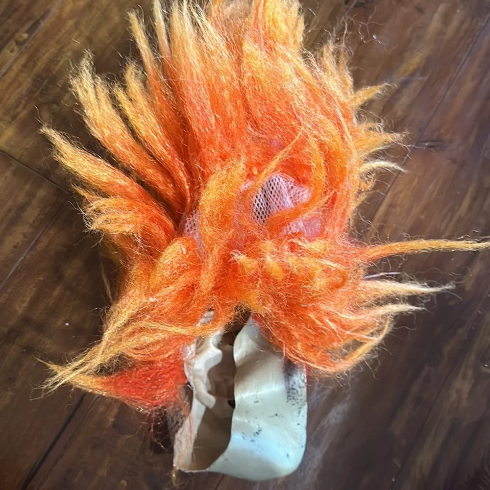 Evil Clown Latex Mask Orange Flame Hair Adult Halloween Horror
